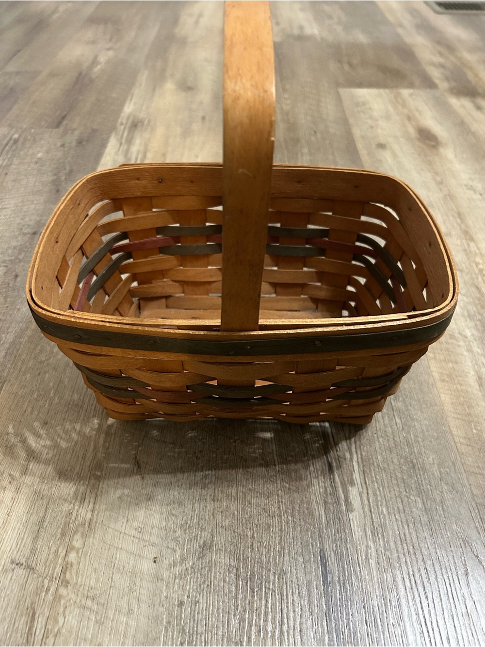 Longaberger Brown and Green Handled Woven Basket 1991